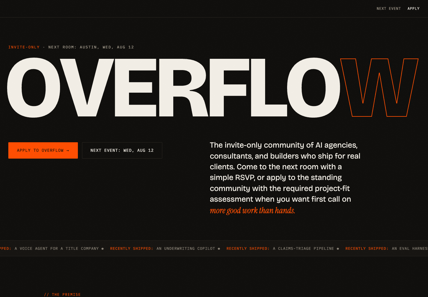 Overflow landing page for Austin AI agencies, consultants, and builders